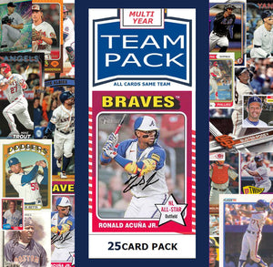 25 Card Multiyear Team Pack Atlanta Braves Ronald Acuna Jr 2024 2023 2025 Topps Stadium Club Archives Chrome Heritage Bowman