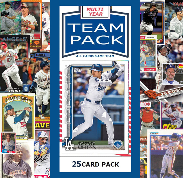 25 Card Multiyear Team Pack LA Dodgers Shohei Ohtani 2024 2023 2025 Topps Stadium Club Archives Chrome Heritage Bowman