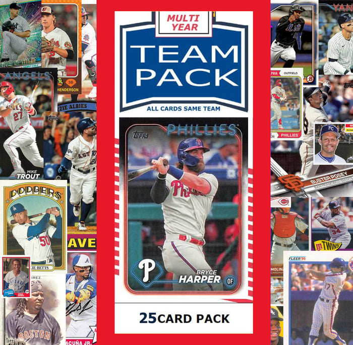 25 Card Multiyear Team Pack Philadelphia Phillies Bryce Harper Mike Schmidt 2024 2023 2025 Topps Stadium Club Archives Chrome Heritage Bowman